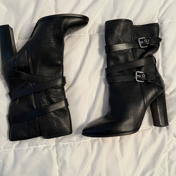COACH ALEXANDRA BLACK LEATHER MID-CALF BOOT-BUCKLE 9 - Picture 10 of 12